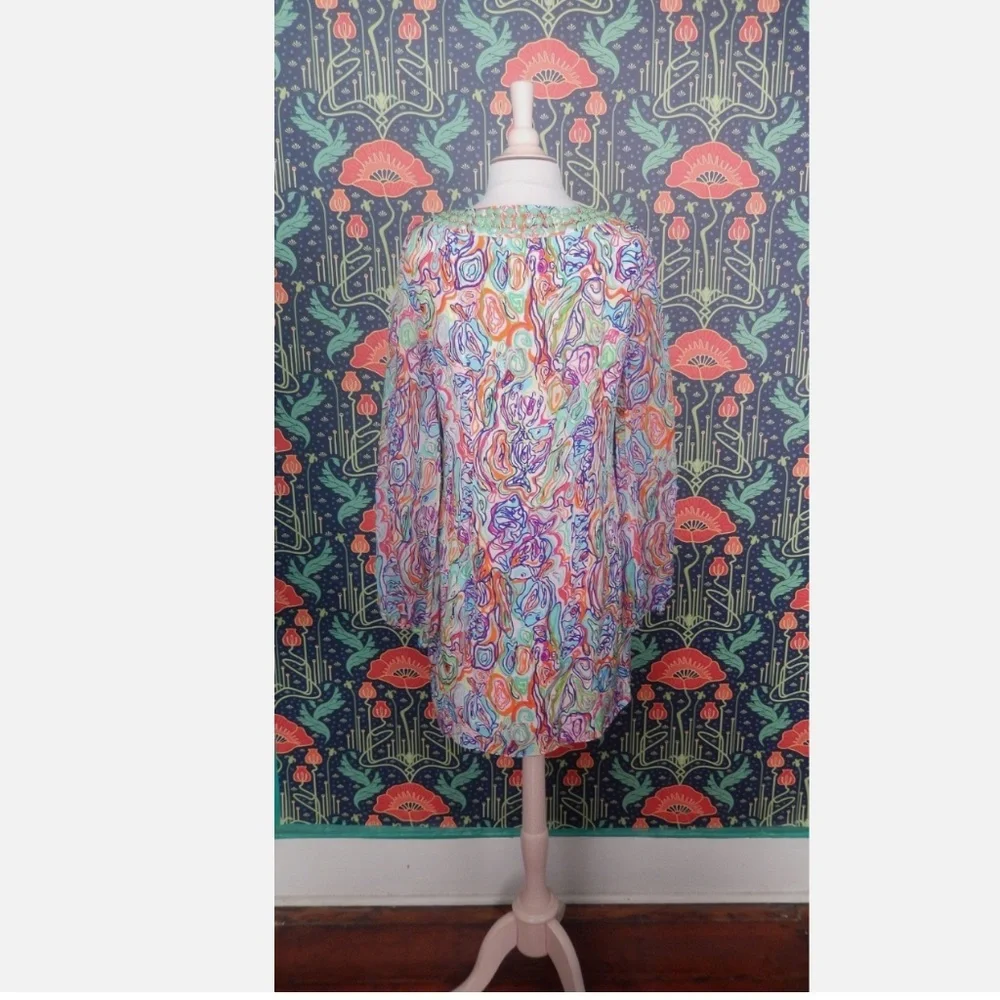 Lilly Pulitzer Saemus Beaded Neckline Silk Tunic Dress 6